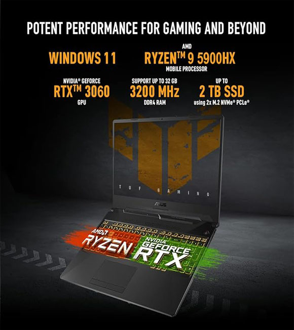 ASUS TUF A15, AMD Ryzen 9 5900HX, 6GB RTX 3060, Gaming Laptop | FA506QM-HN124W